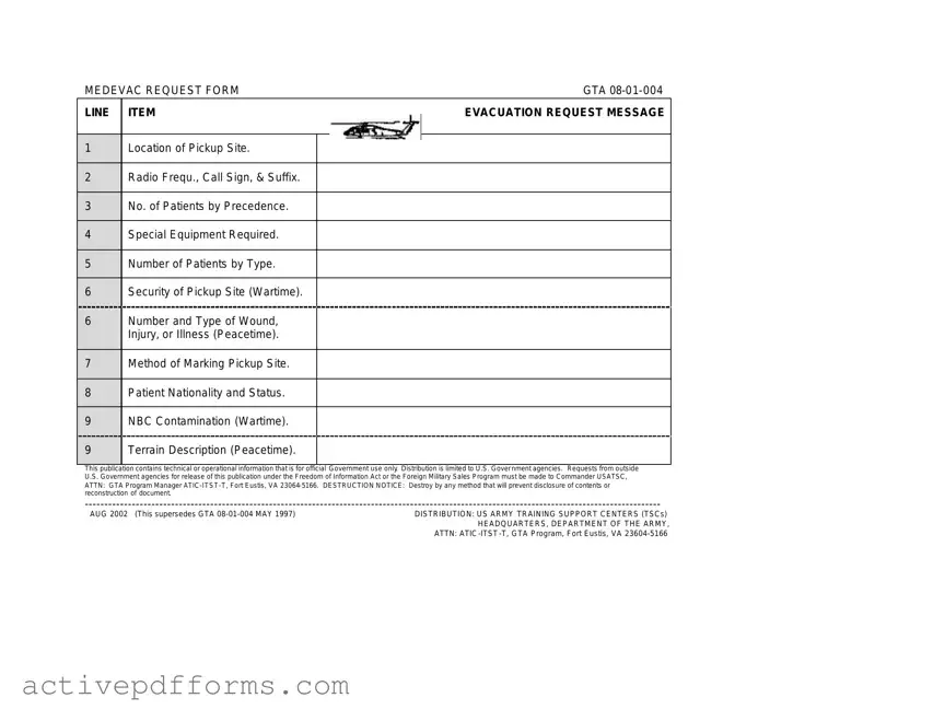 Free Medevac request form GTA 08-01-004 PDF Template