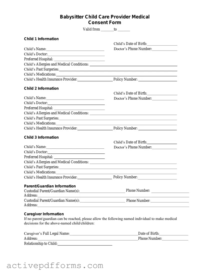 Free Medical Consent Babysitter PDF Template