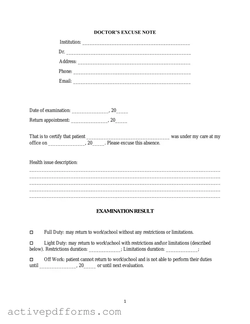 Free Doctors Excuse Note PDF Template
