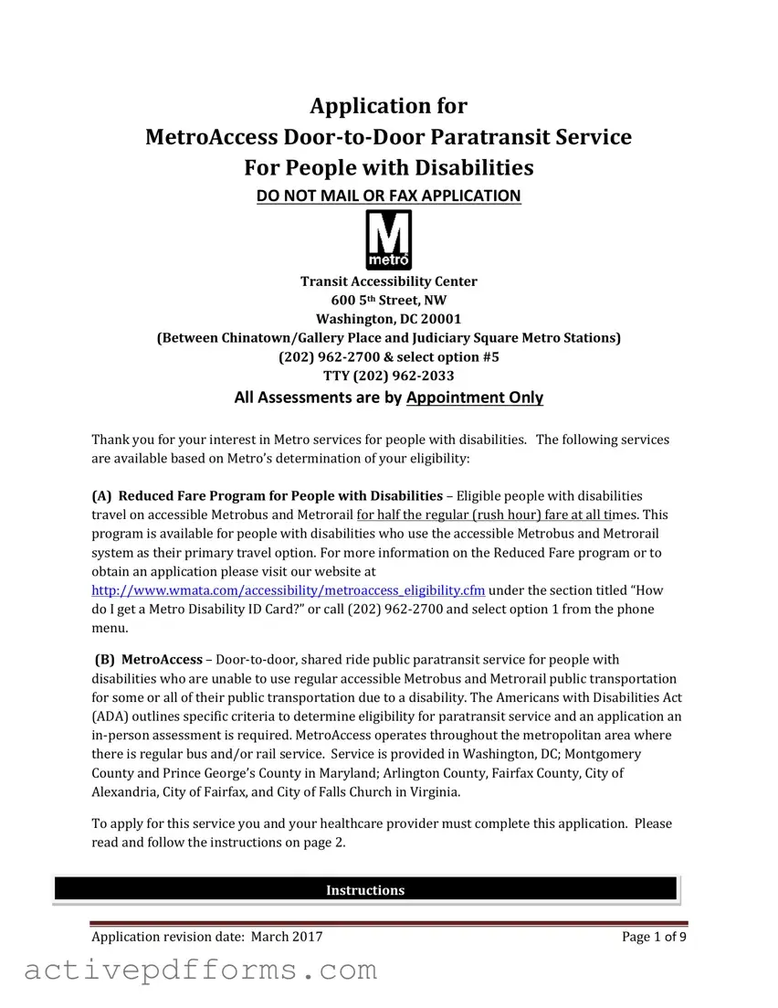 Free Metro Access Application PDF Template