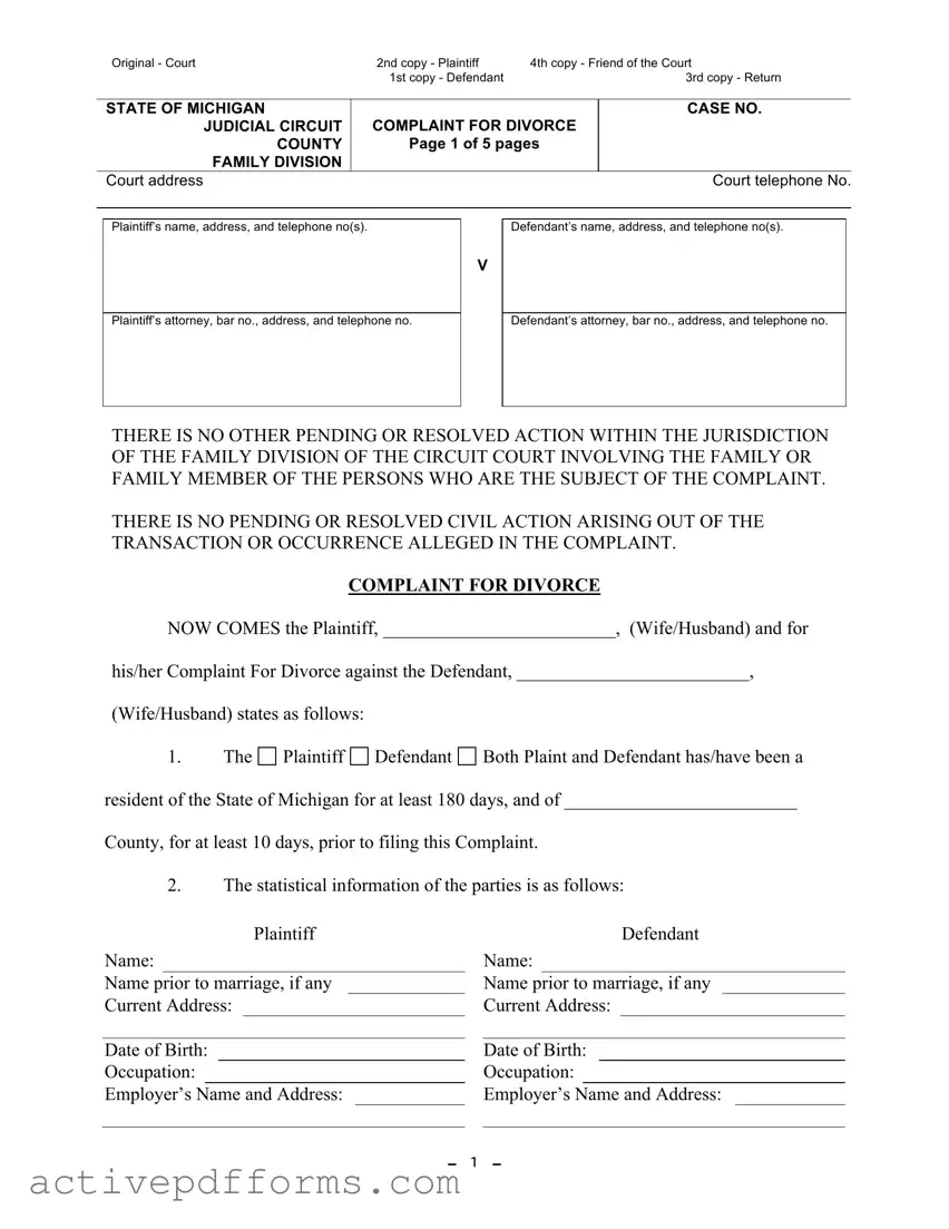 Free Michigan Complaint Divorce PDF Template