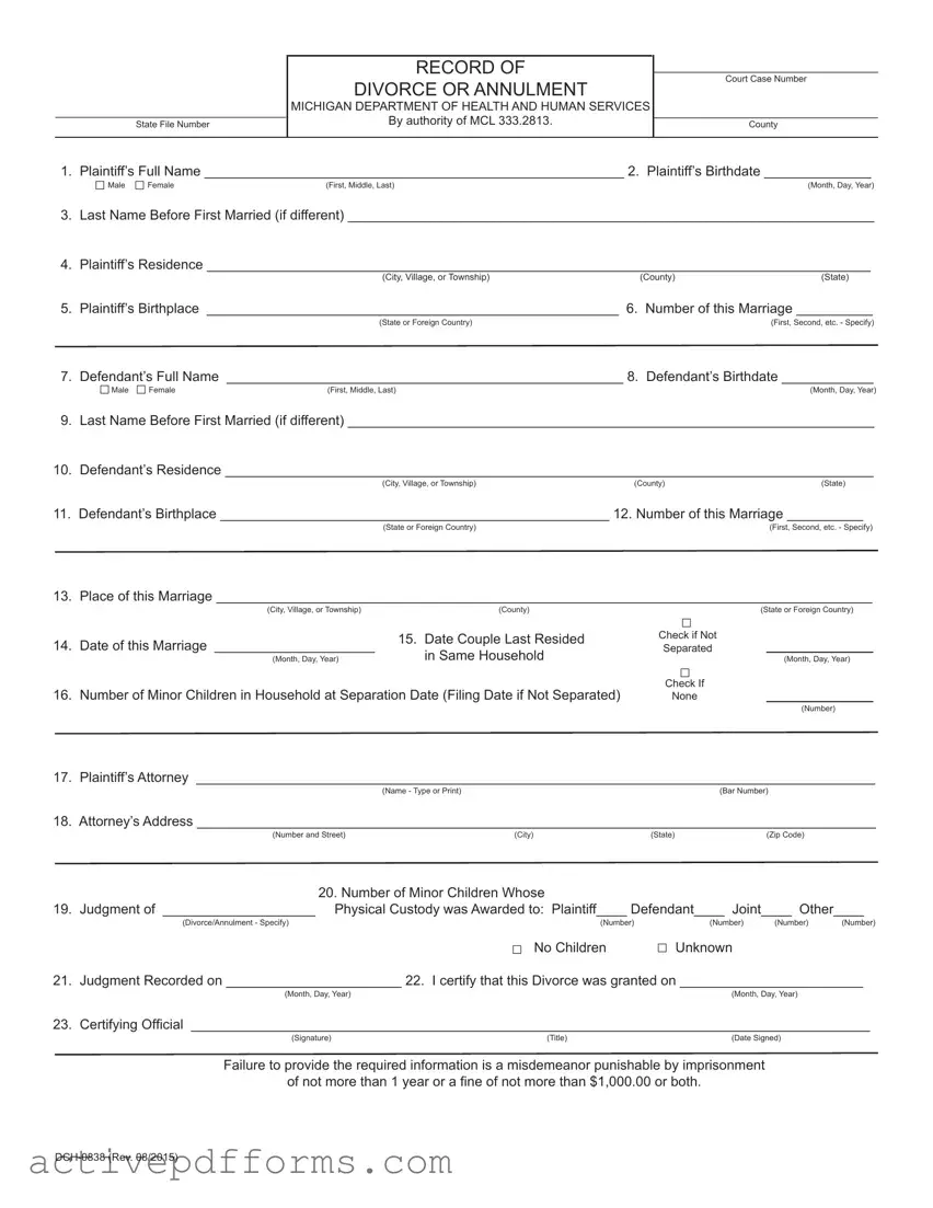 Free Michigan Dch 0838 PDF Template