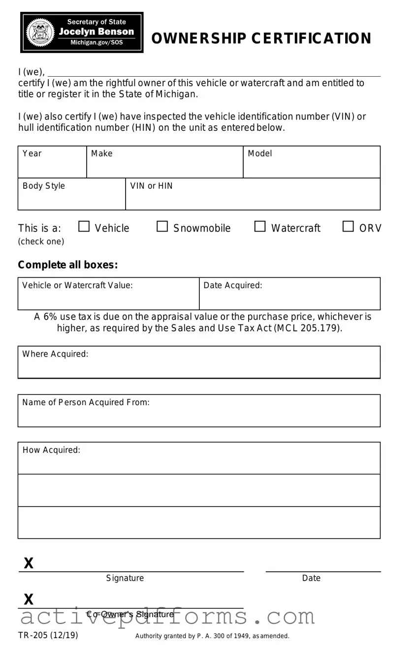 Free Michigan Tr 205 PDF Template