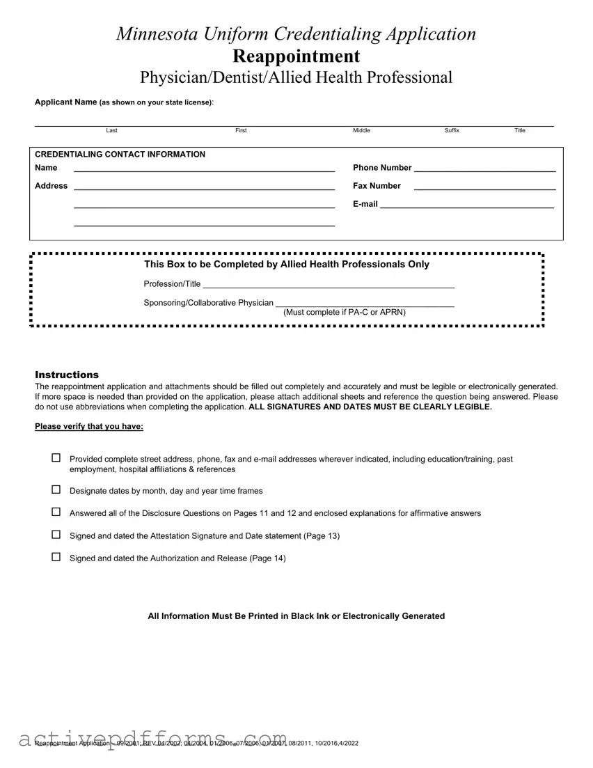 Free Minnesota Uniform Credentialing Application PDF Template