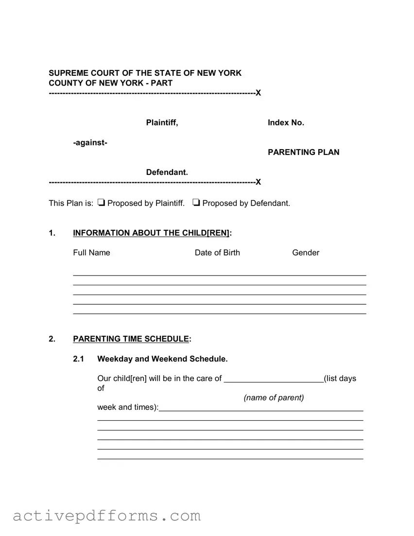 Free New York Parenting Plan PDF Template