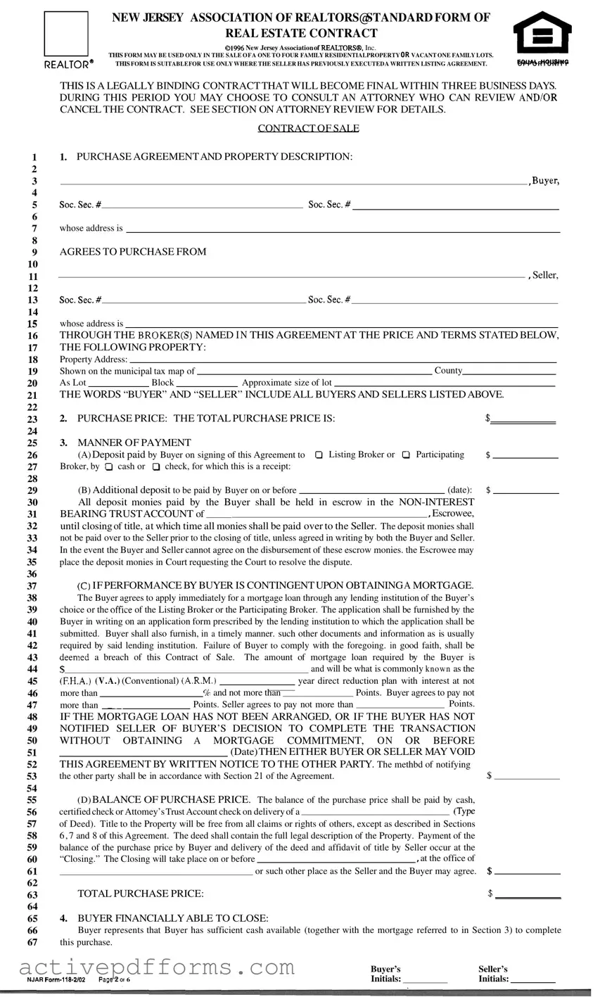 Free Njar Real Estate Contract PDF Template