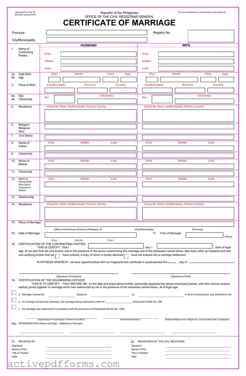 Free No 97 Marriage PDF Template