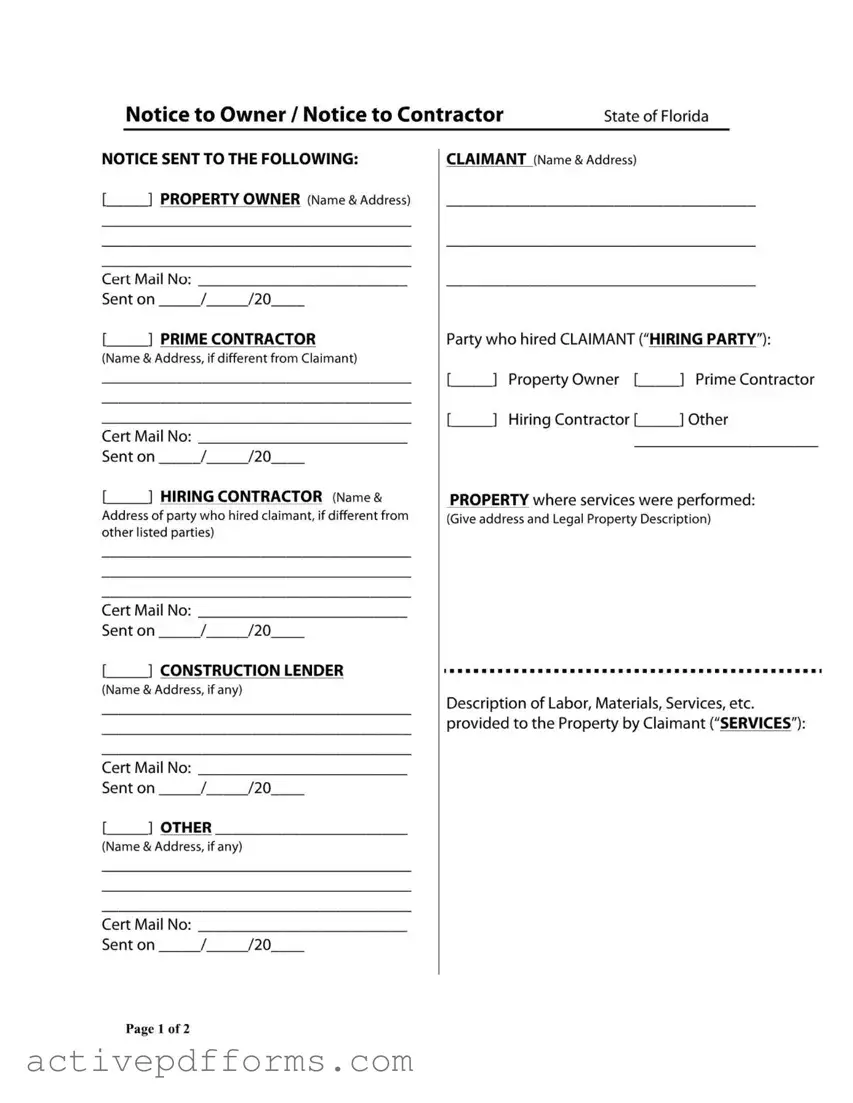 Free Notice Owner Florida PDF Template