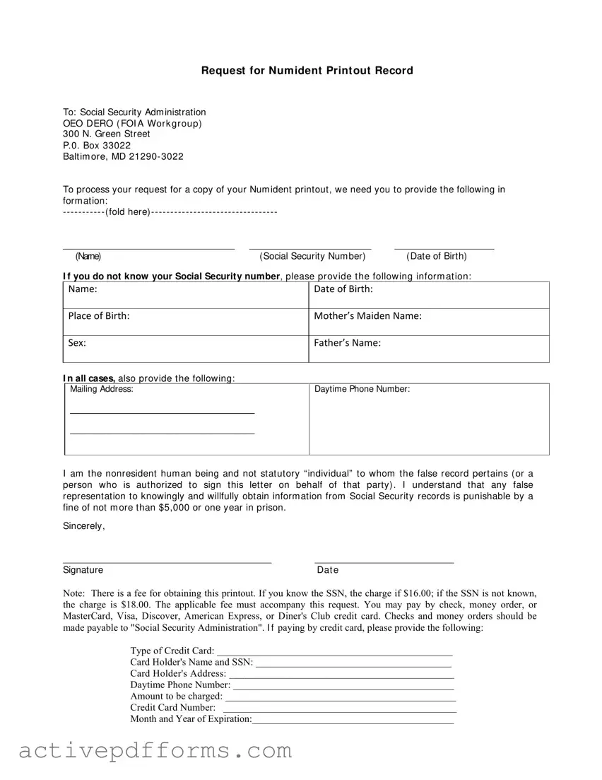 Free Numident Printout PDF Template
