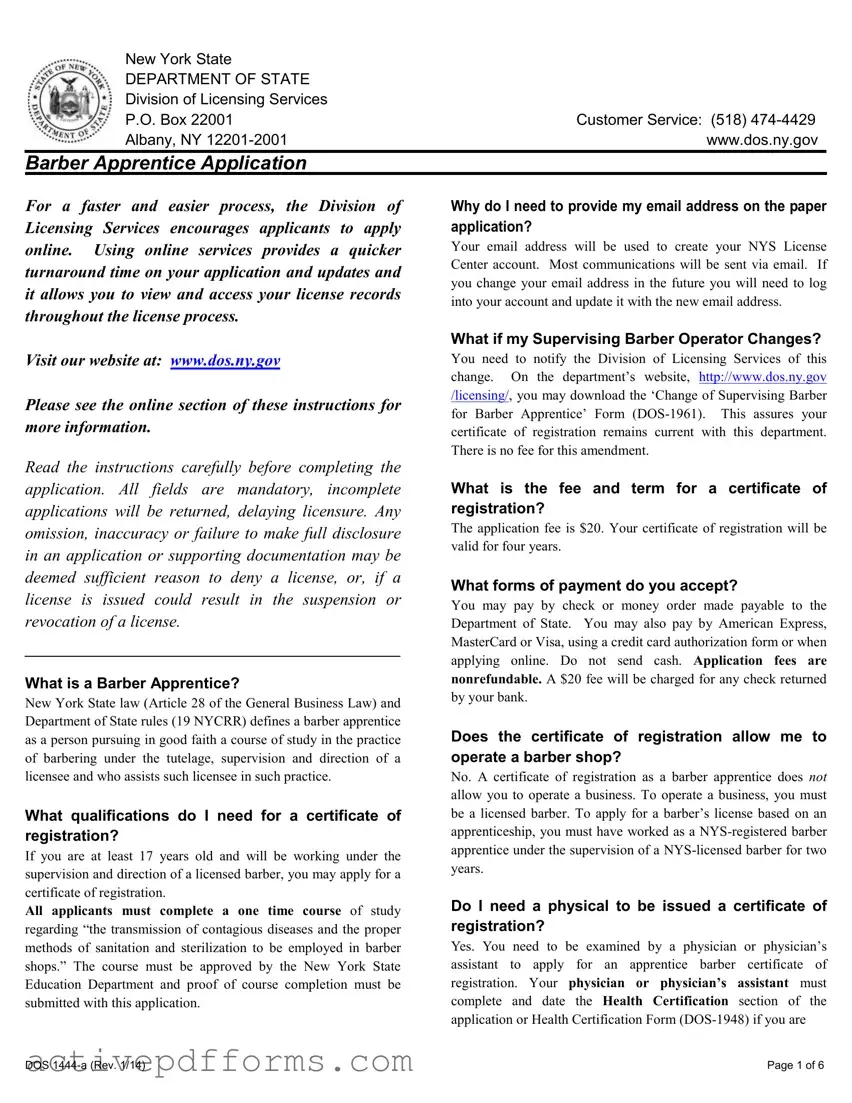 Free Nys Barber Apprentice PDF Template