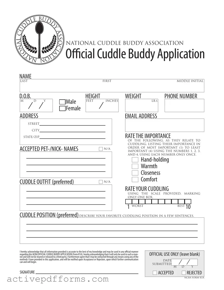 Free Cuddle Buddy Application PDF Template