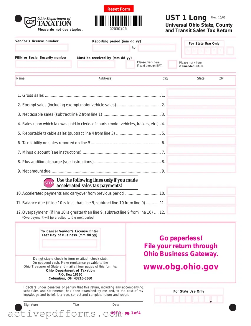 Free Ohio Sales Tax Ust 1 PDF Template