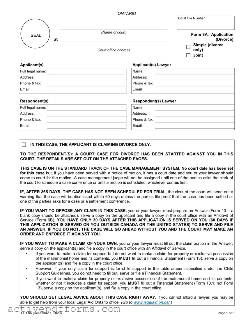 Free Ontario Divorce 8A PDF Template