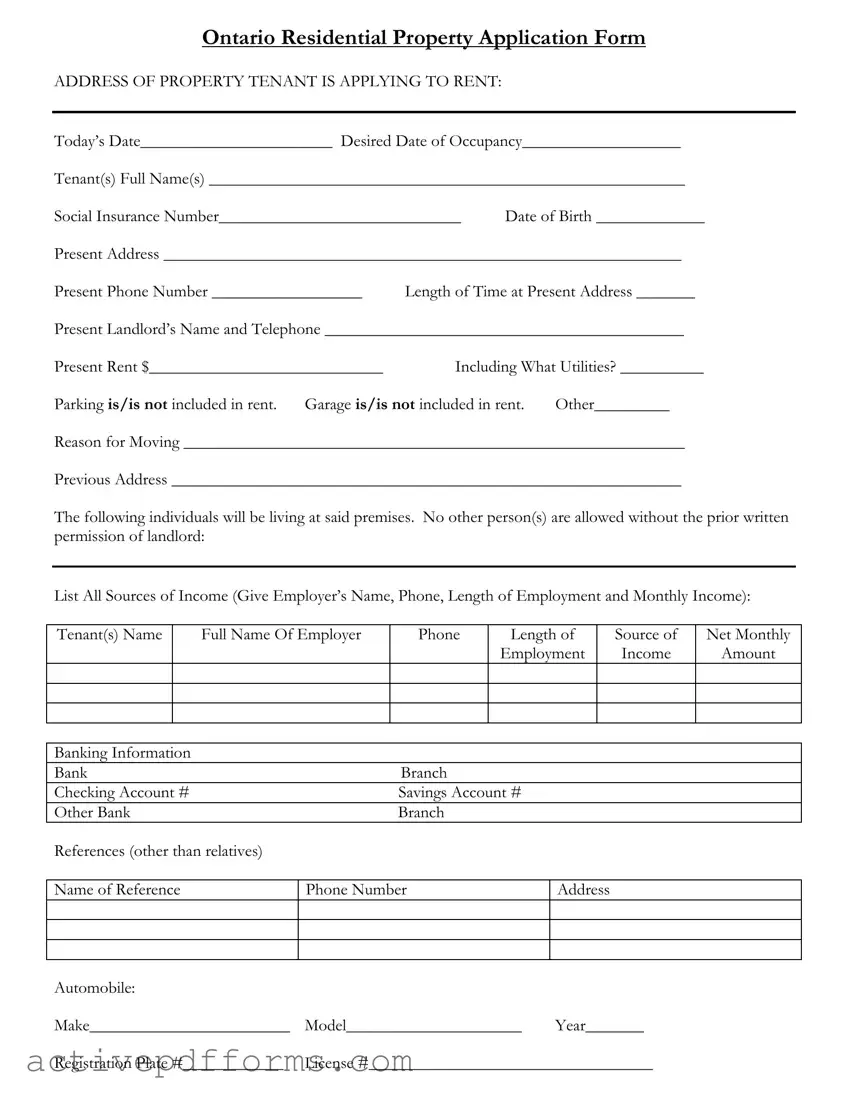 Free Ontario Residential Property Application PDF Template