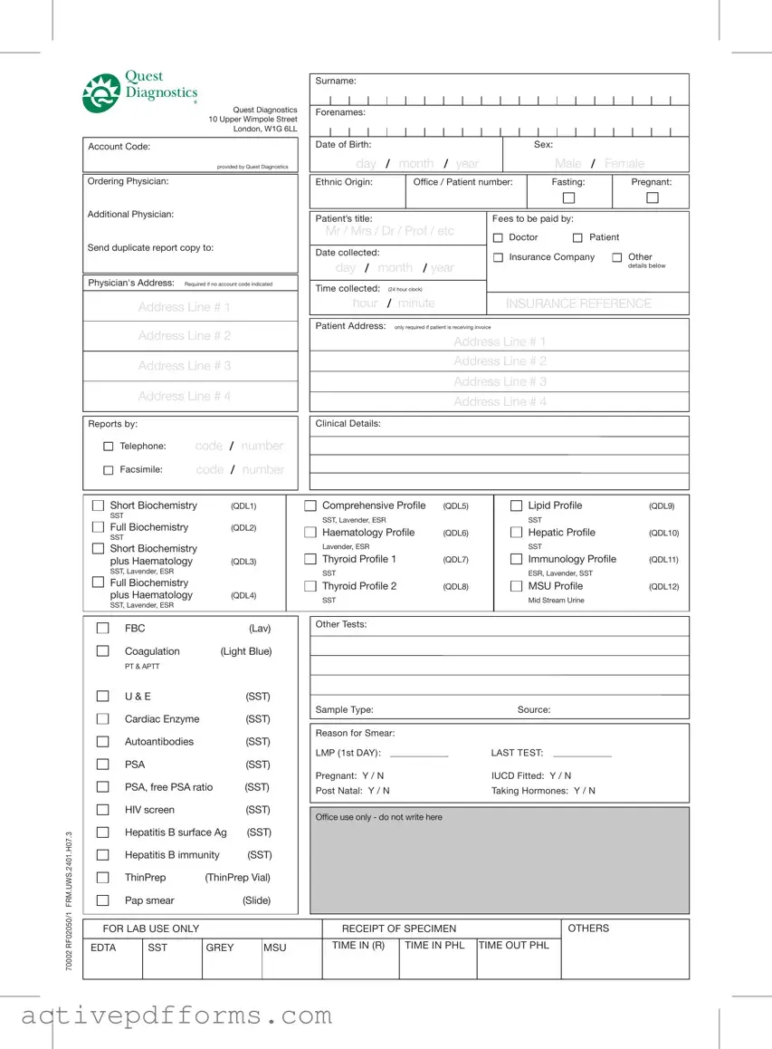 Free Order Quest Diagnostics PDF Template