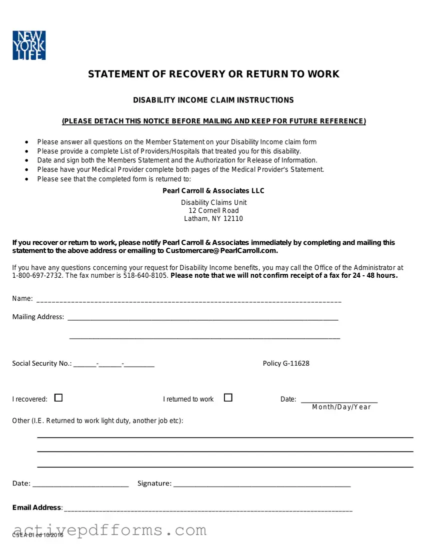 Free Pearl Carroll Disability Claim PDF Template