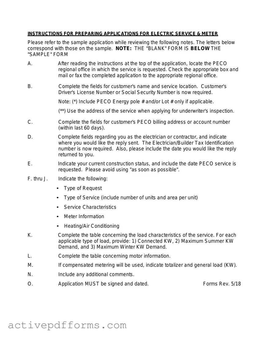 Free Peco Service And Meter Application PDF Template