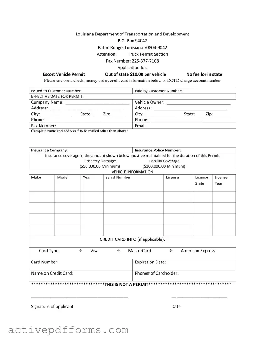 Free Permit Louisiana Pilot Car PDF Template
