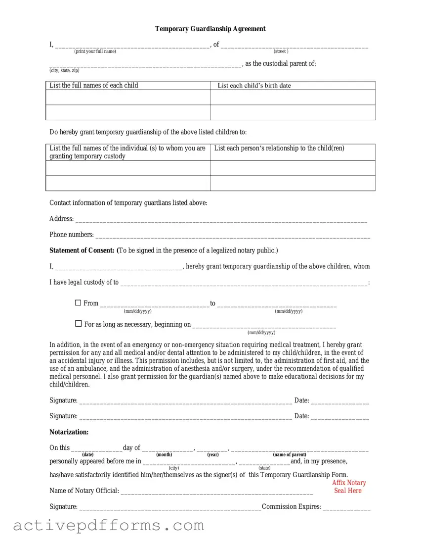 Free Temporary Custody PDF Template