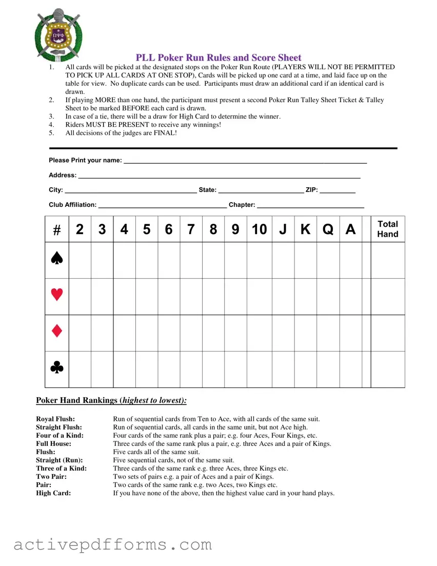 Free Pll Poker Run Rules PDF Template