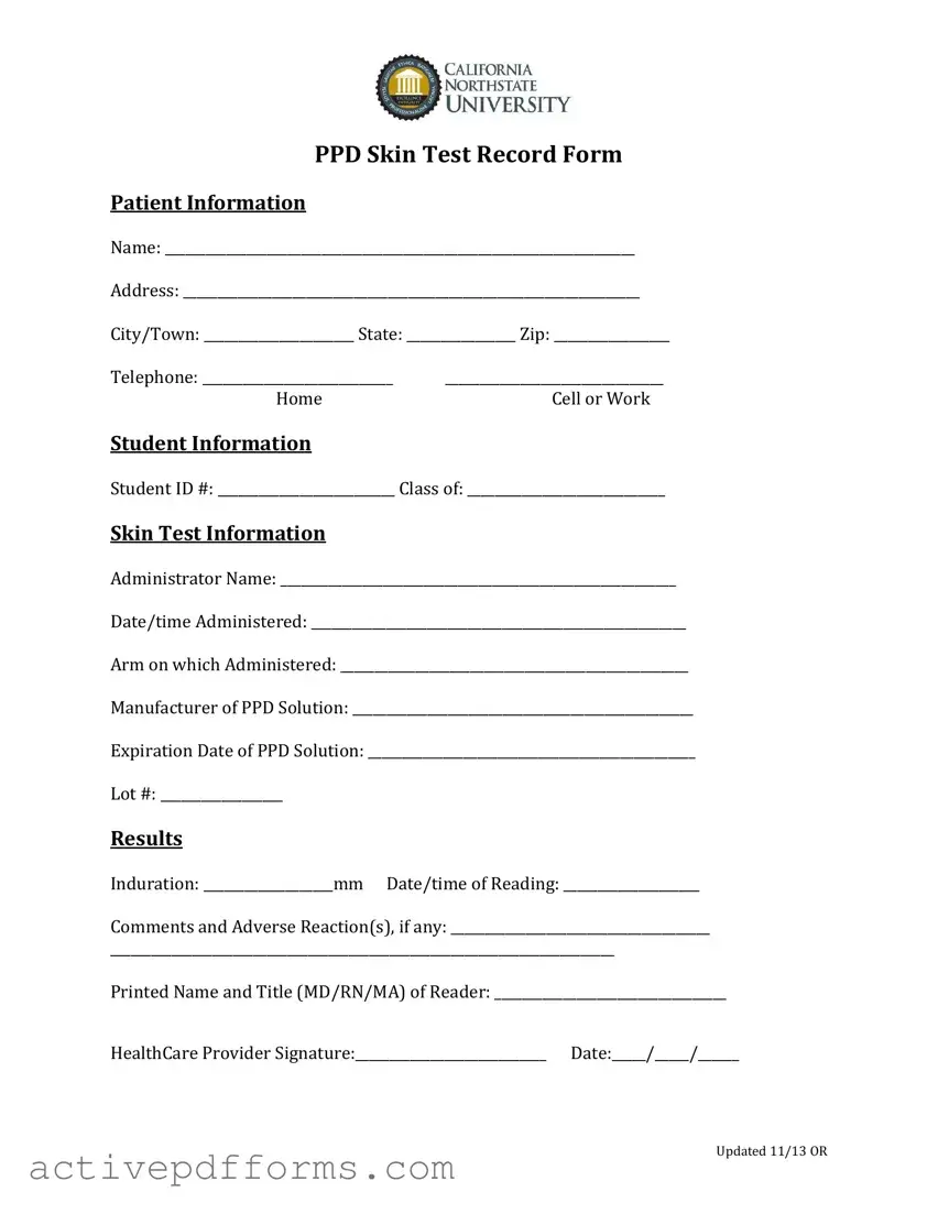 Free Ppd Skin Test PDF Template