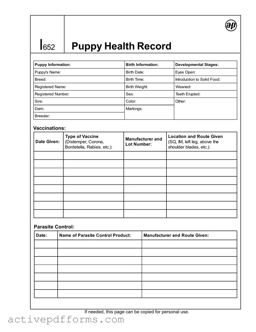Free Puppy Health Record PDF Template