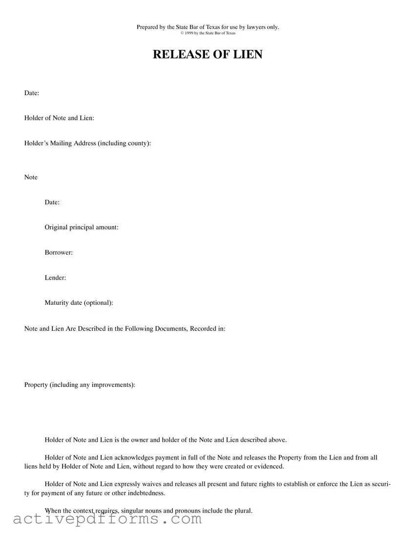 Free Release Of Lien Texas PDF Template