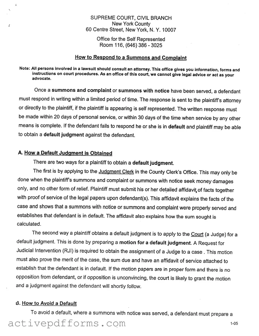 Free Response To A Summons PDF Template