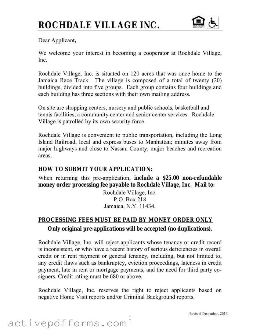 Free Rochdale village application PDF Template