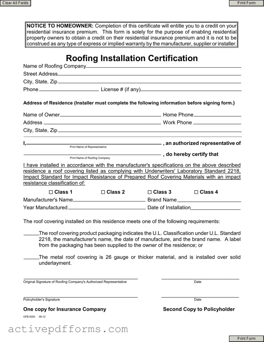 Free Roofing Certificate PDF Template