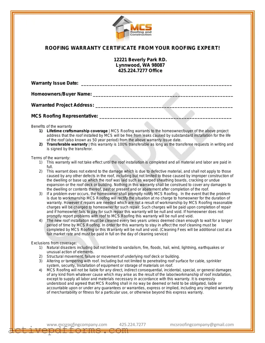 Free Roofing Warranty Certificate PDF Template