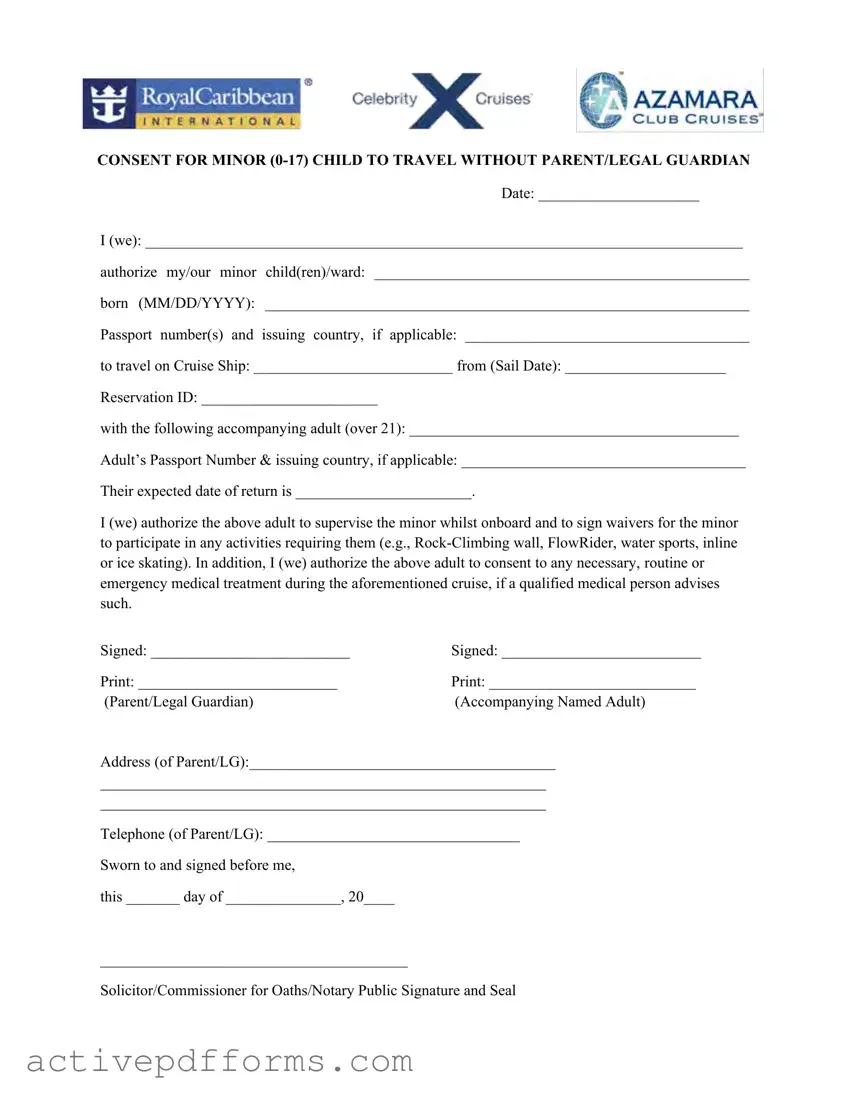Free Royal Caribbean Parental Consent PDF Template