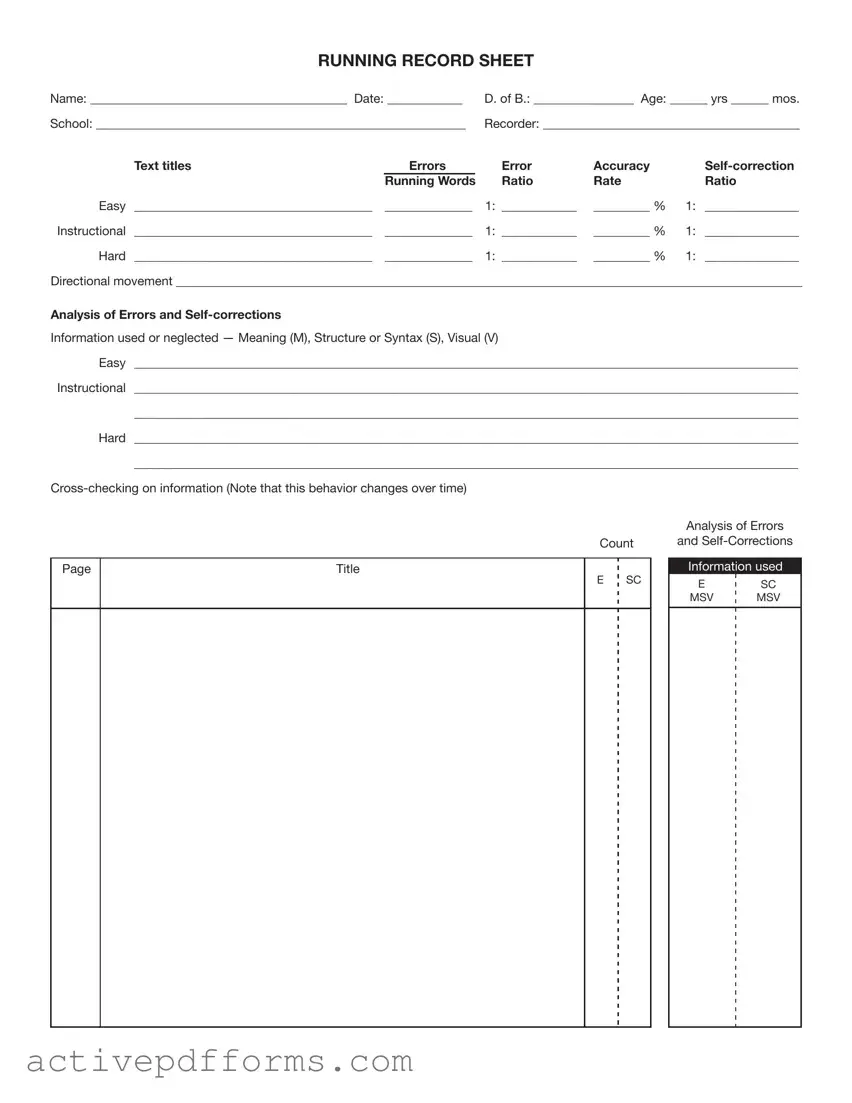Free Running Record Sheet PDF Template