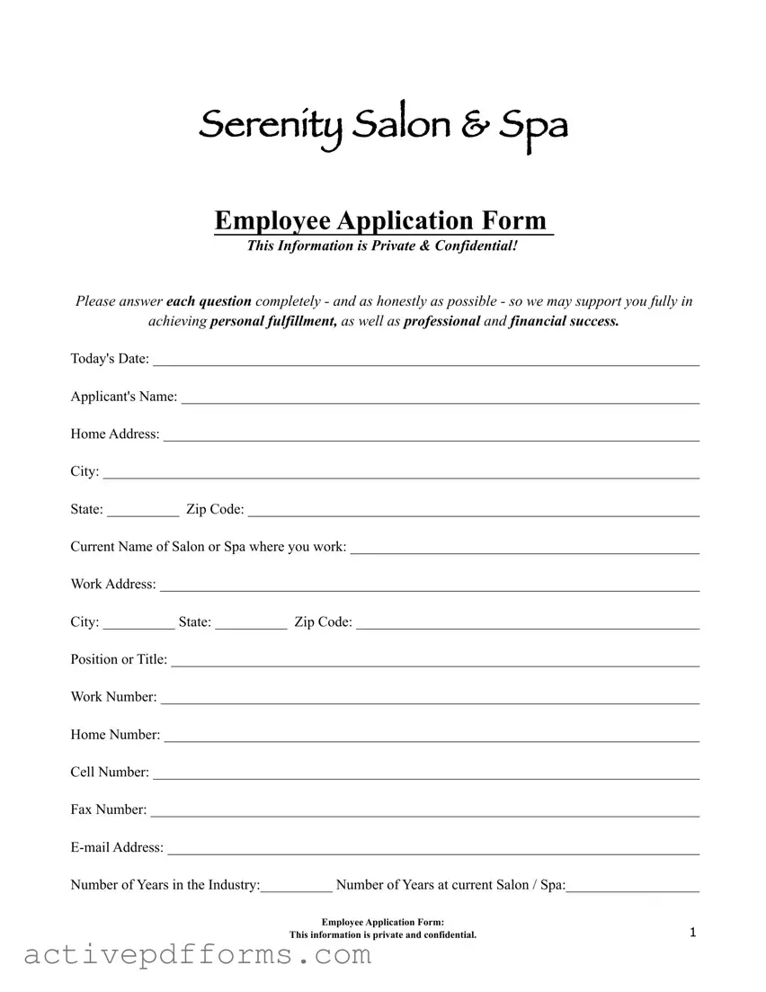 Free Salon Application PDF Template