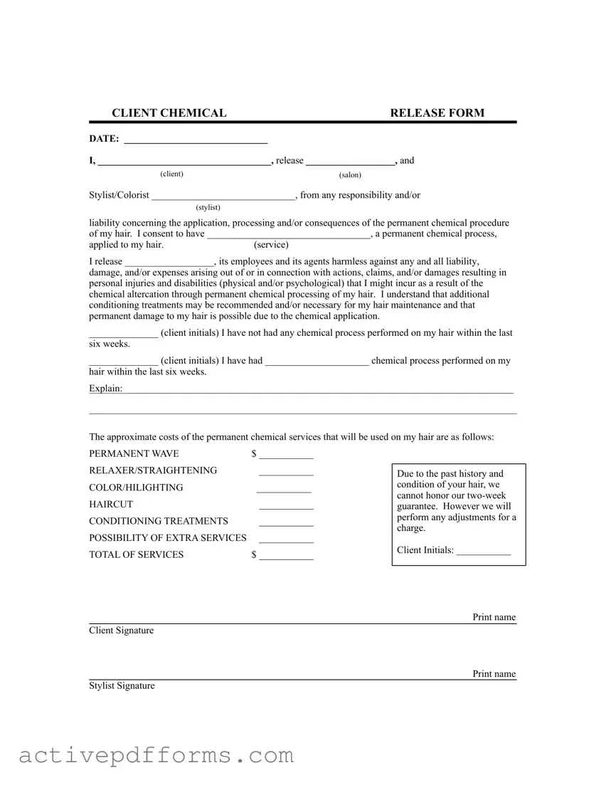 Free Salon Chemical Waiver PDF Template