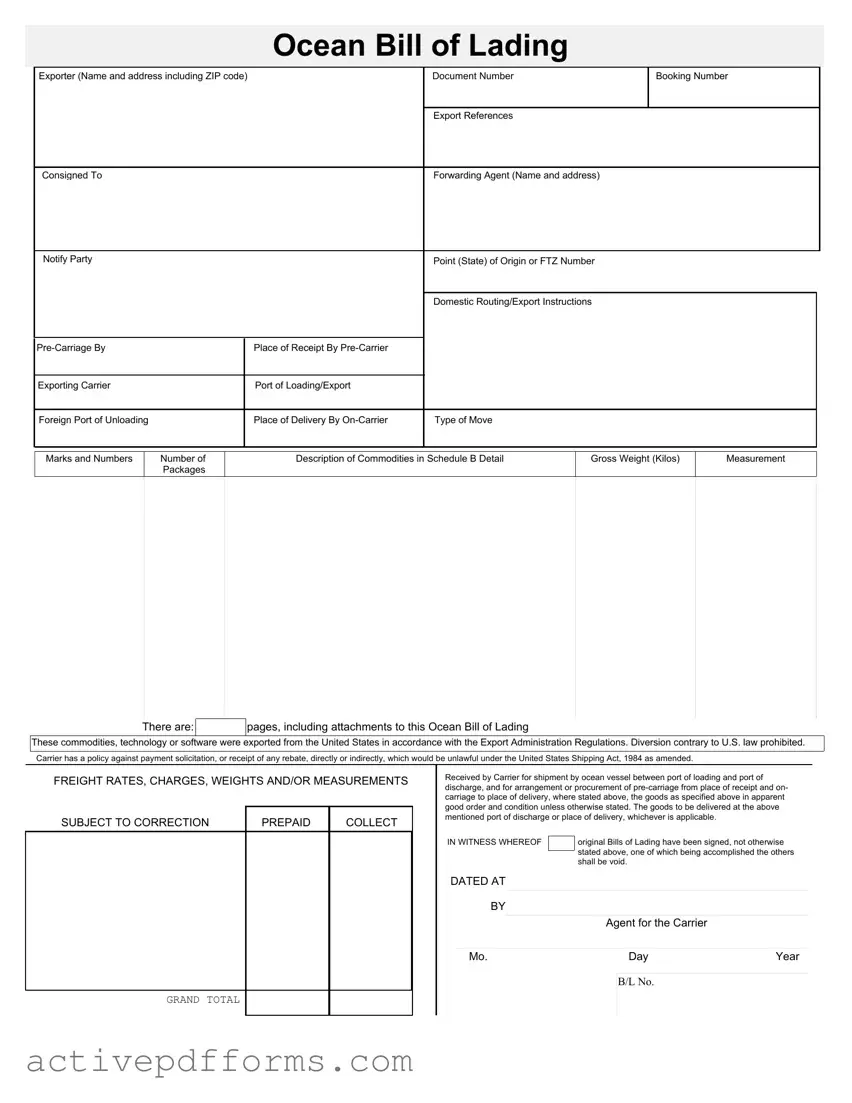 Free Sample Ocean Bill Of Lading PDF Template