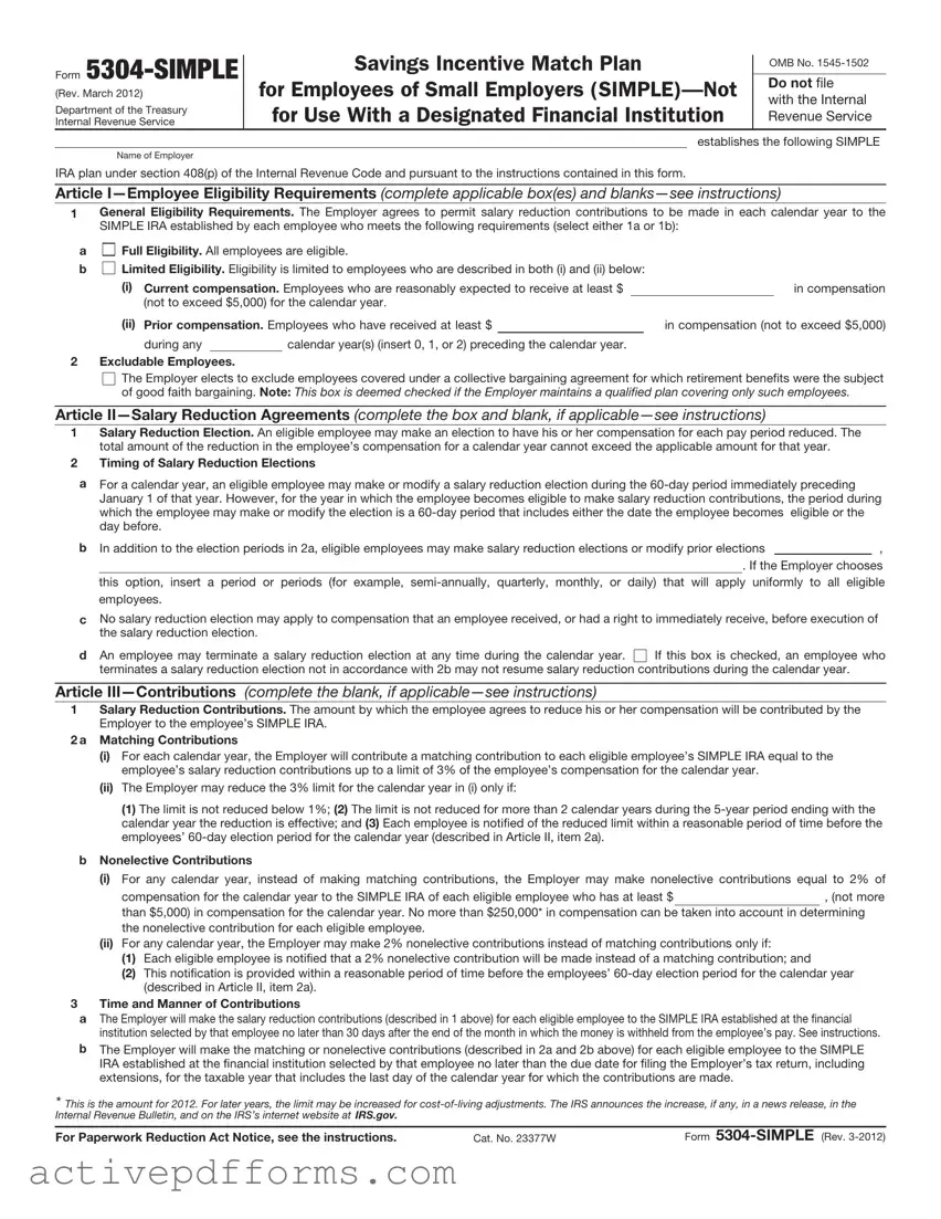 Free IRS 5304-SIMPLE PDF Template