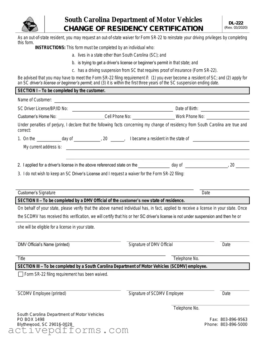 Free Sc Dl 222 PDF Template