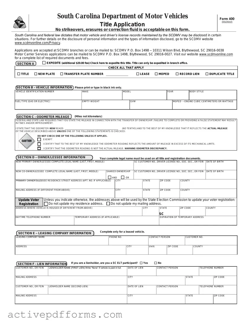 Free Sc Dmv 400 PDF Template