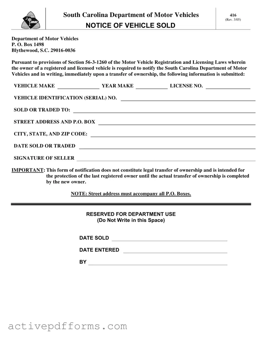 Free Sc Dmv 416 PDF Template