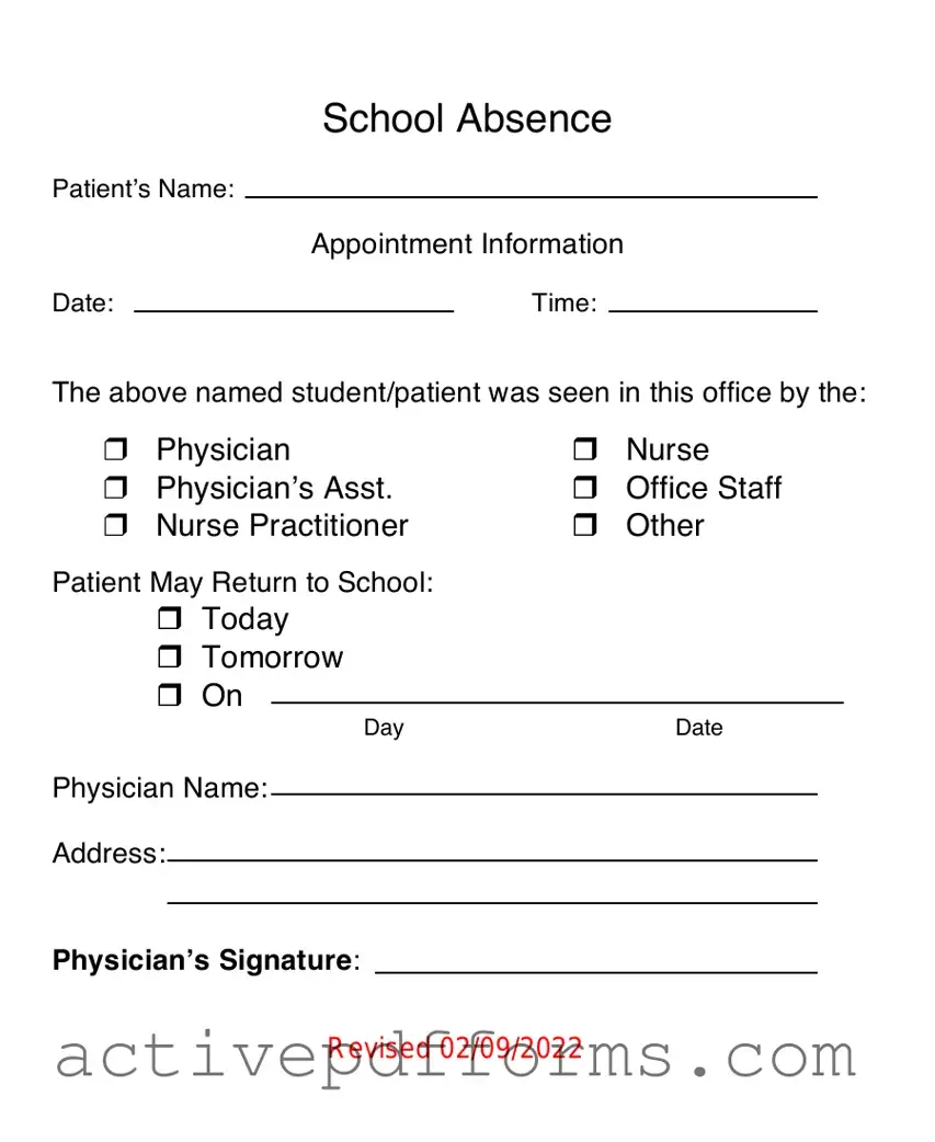 Free School Absence PDF Template