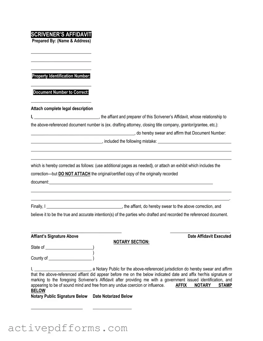 Free Scrivener's Affidavit PDF Template