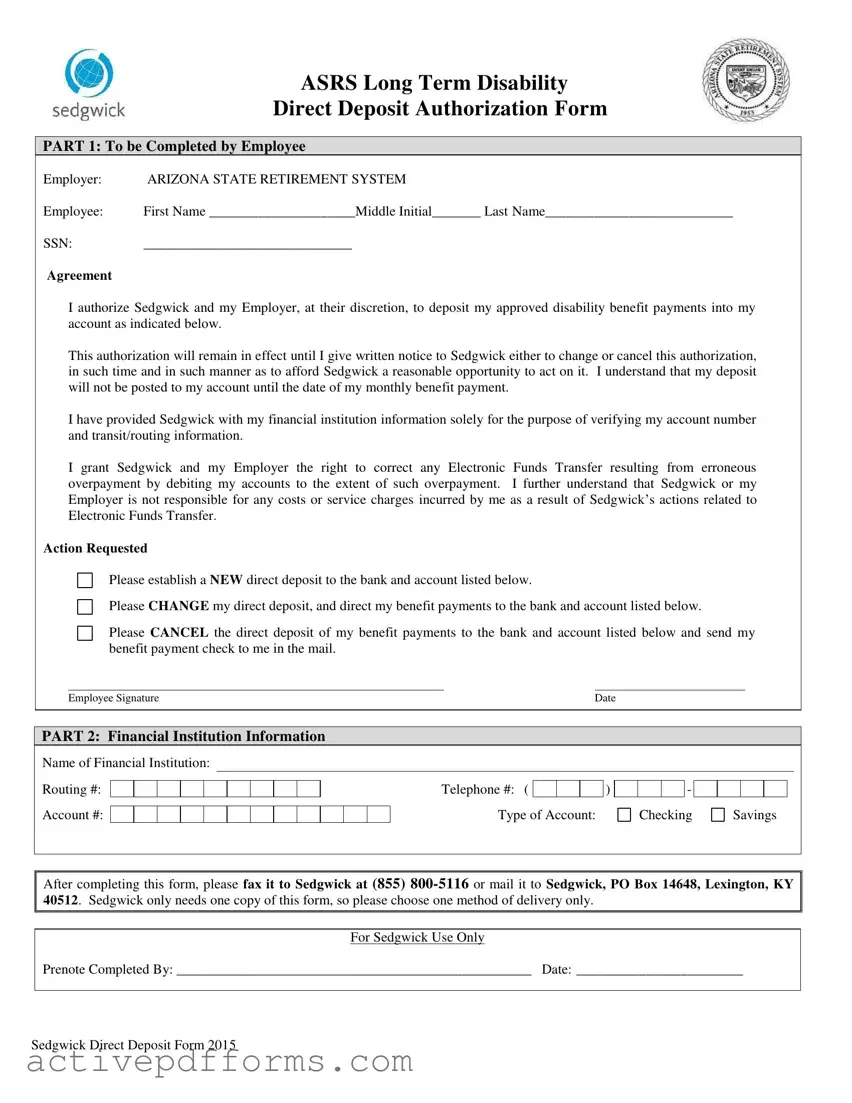 Free Sedgwick Direct Deposit PDF Template