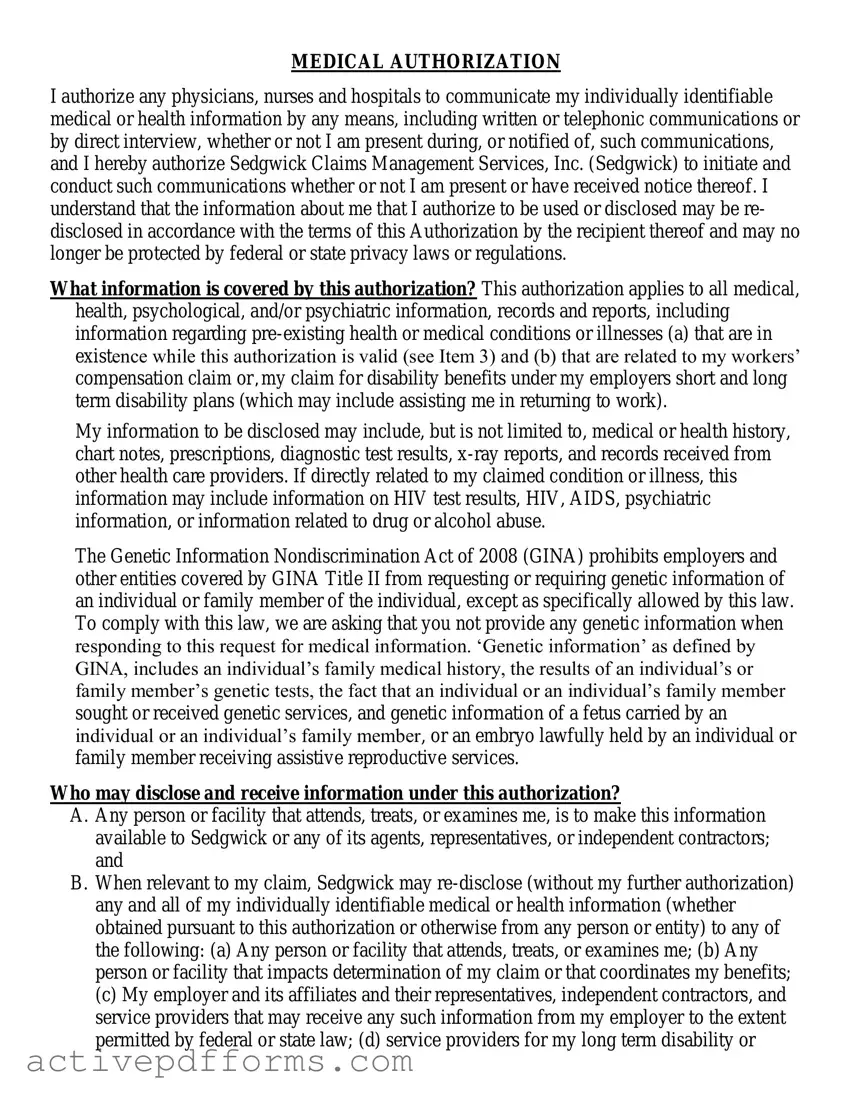 Free Sedgwick Medical Release PDF Template