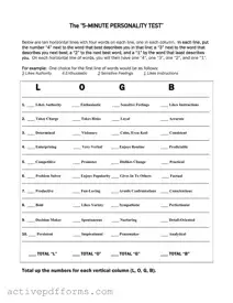 Free 5 Minute Personality Test PDF Template