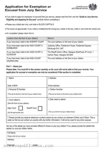Free Application For Exemption Or Excusal From Jury Service PDF Template