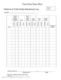 Free Bathroom Cleaning Log Sheet PDF Template