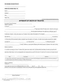 Free California Affidavit of Death of a Trustee PDF Template