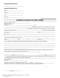 Free California Death of a Joint Tenant Affidavit PDF Template