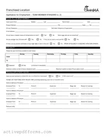 Free Chick Fil A Job Application PDF Template